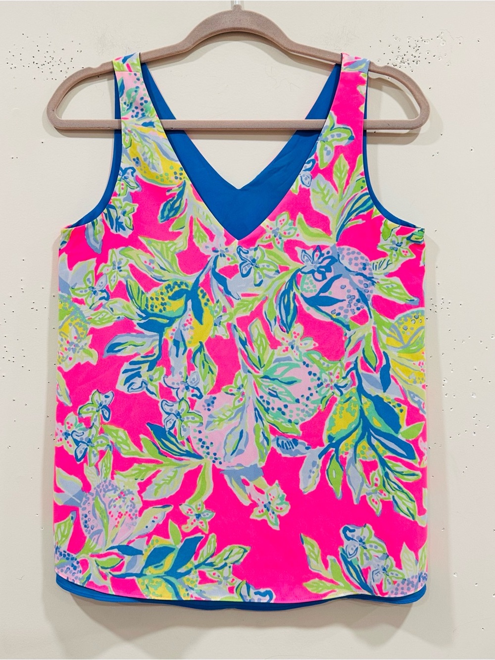 Reversible Floral V-Neck Tank Top - Bright Pink